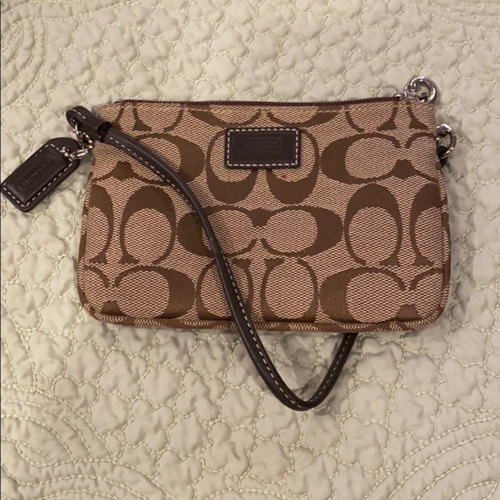 Small Coach Wristlet Brown and Taupe